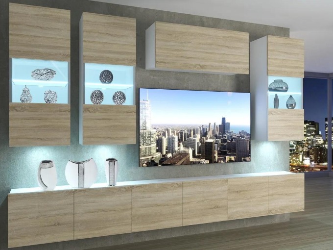 Obývací stěna 300 cm Belini dub sonoma Imperium 5 IMP 5/5/W/DS/0/0