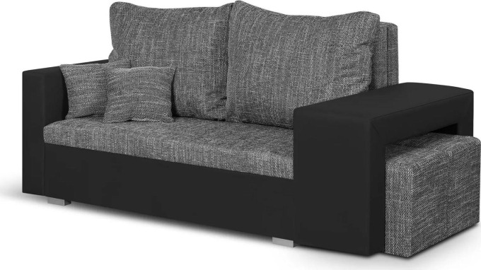 Rozkládací pohovka MILAN 2 Šedá/Černá+ 2 taburety - Elegantní pohovka s funkcí spaní a úložným prostorem na ložní soupravu