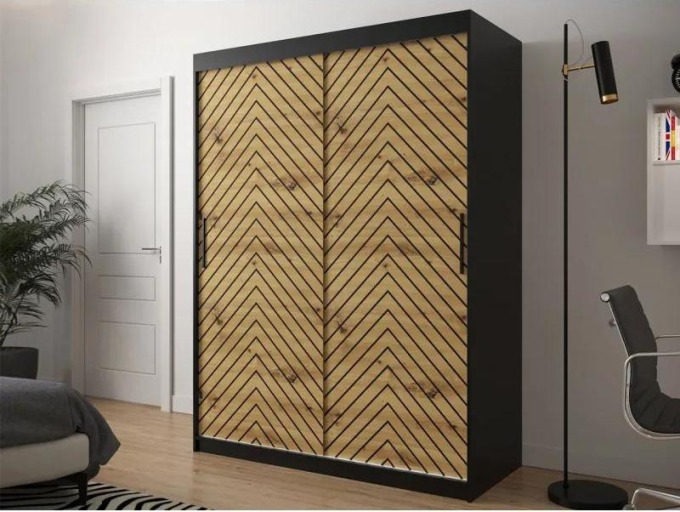 Šatní skříň Ratintu 1 150 cm, Úložný prostor: ne, Barva: černá / dub artisan + černá