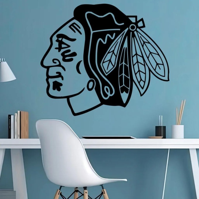 Živá Zeď Samolepka na zeď Hokejový tým Chicago Blackhawks Barva: černá