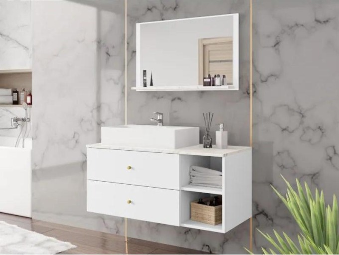 Koupelnový nábytek Kiegi I, Barva: biały mat / biały mat + marmur bianco, Sifon k umyvadlu: ano, Umyvadlo: ne