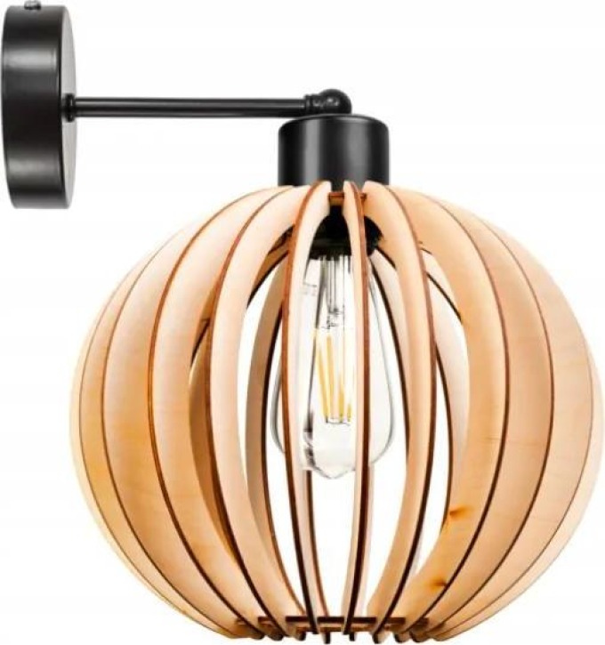 BERGE Nástěnná lampa - kinkiet - E27 - dřevěná koule - černá
