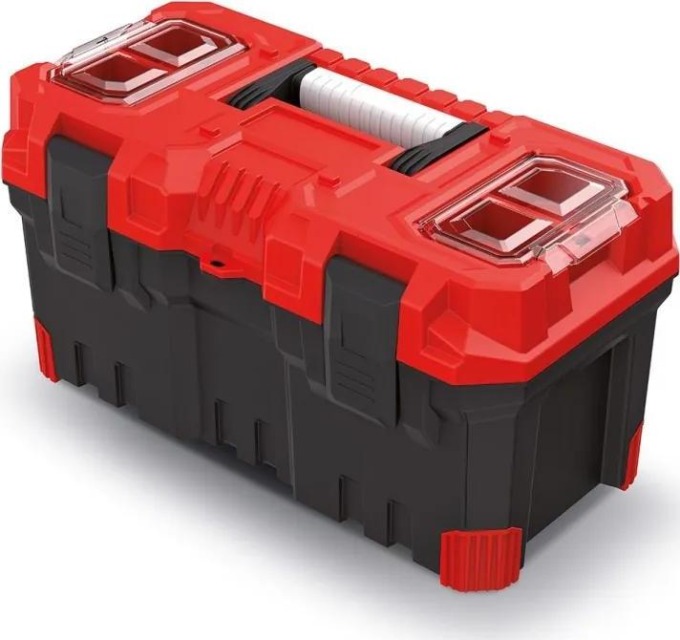 Kufr na nářadí TITAN PLUS značky KISTENBERG ve velikosti 49,6x25,8x24 cm, barva antracit/červená, určený pro skladování a převážení nářadí a drobných předmětů