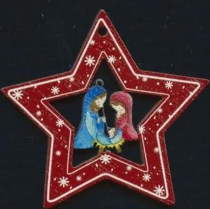 AMADEA Dřevěná ozdoba barevná hvězda s betlém 6 cm