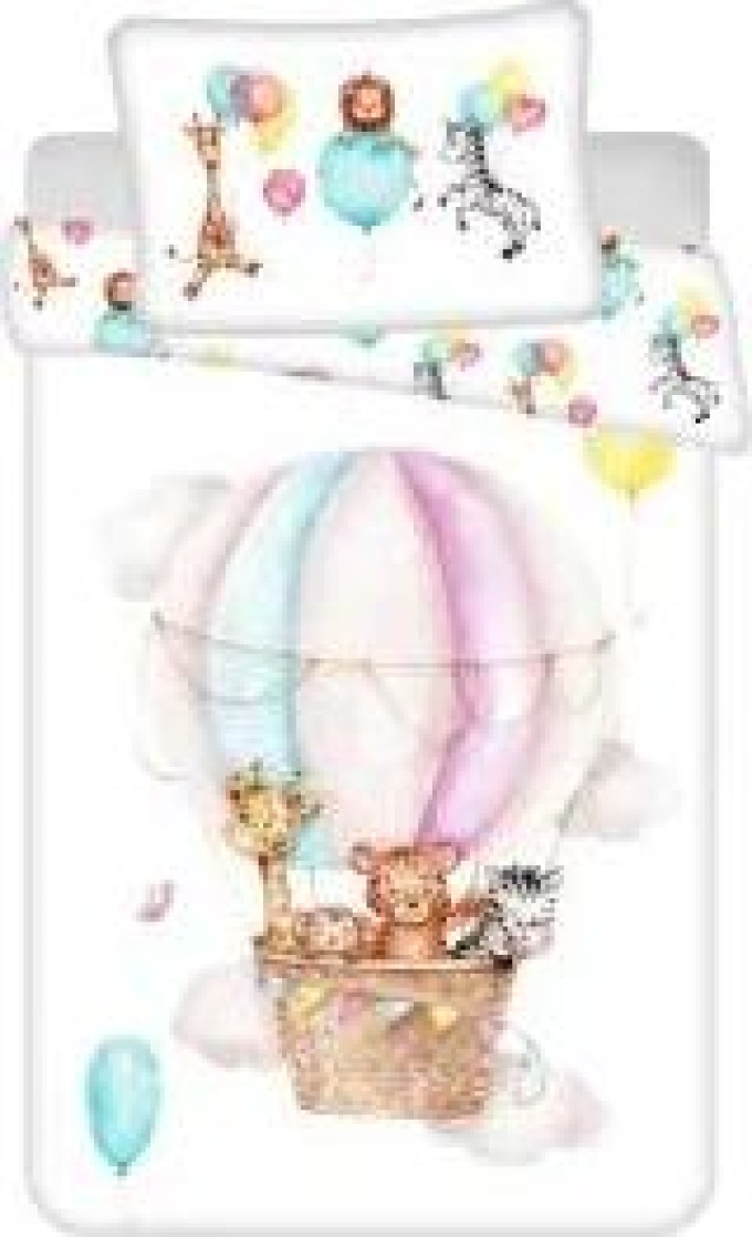 Jerry Fabrics Bavlněné povlečení do postýlky – Zvířátka Flying baloon baby 100×135cm 40×60cm