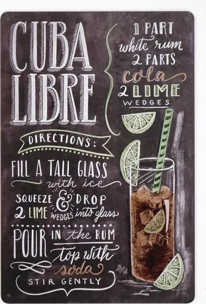 Kovová cedule Cuba Libre recipe