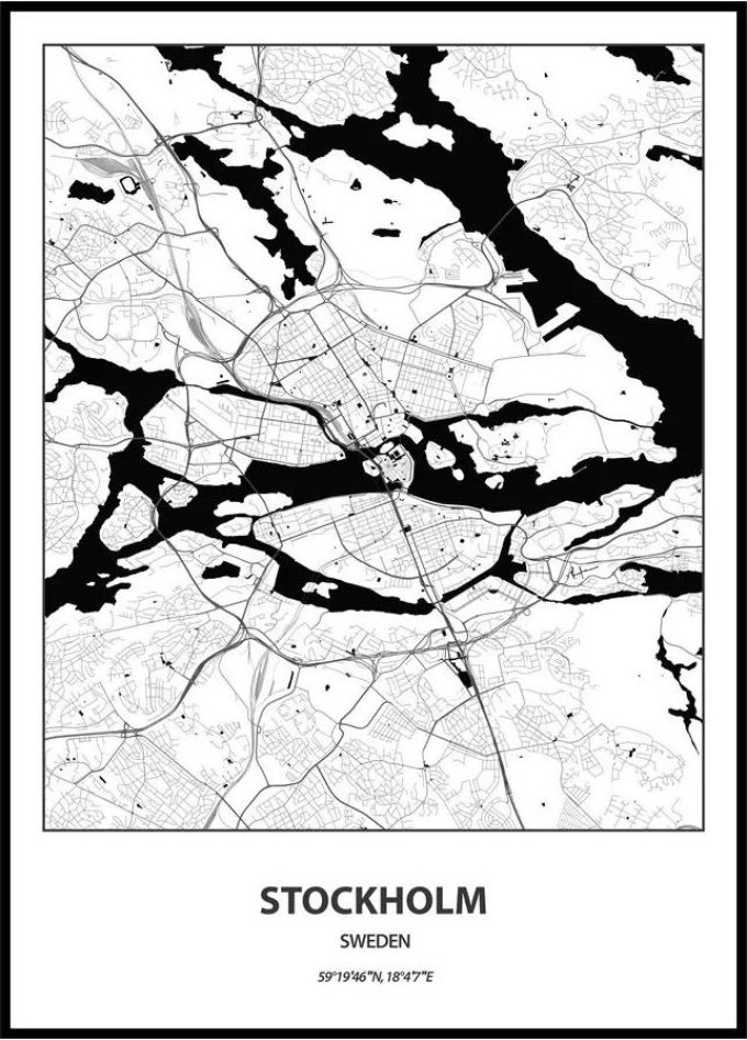 Plakát Mapa města (více variant měst) Rozměr plakátu: 50 x 70 cm, Město: Stockholm