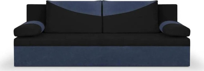 Rozkládací pohovka s funkcí spaní a úložným prostorem v černé/modré barvě