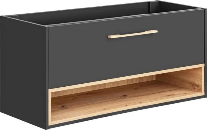 Moderní závěsná skříňka pod umyvadlo do koupelny BORNEO 854, šířka 120 cm, grafit/dub artisan