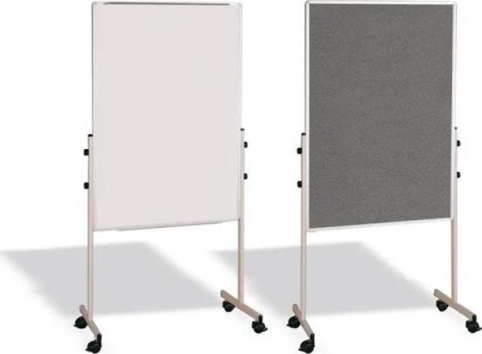 Bi-Office Mobilní kombinovaná tabule, bílá magnetická/šedá textilní, 700x1200 mm