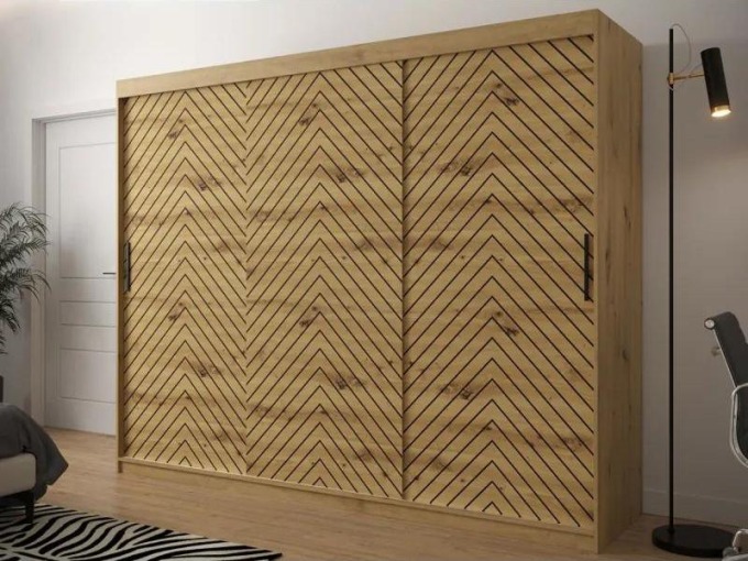 Šatní skříň s posuvnými dveřmi Ratintu 1 250 cm, Úložný prostor: ano, Barva: dub artisan / dub artisan + černá