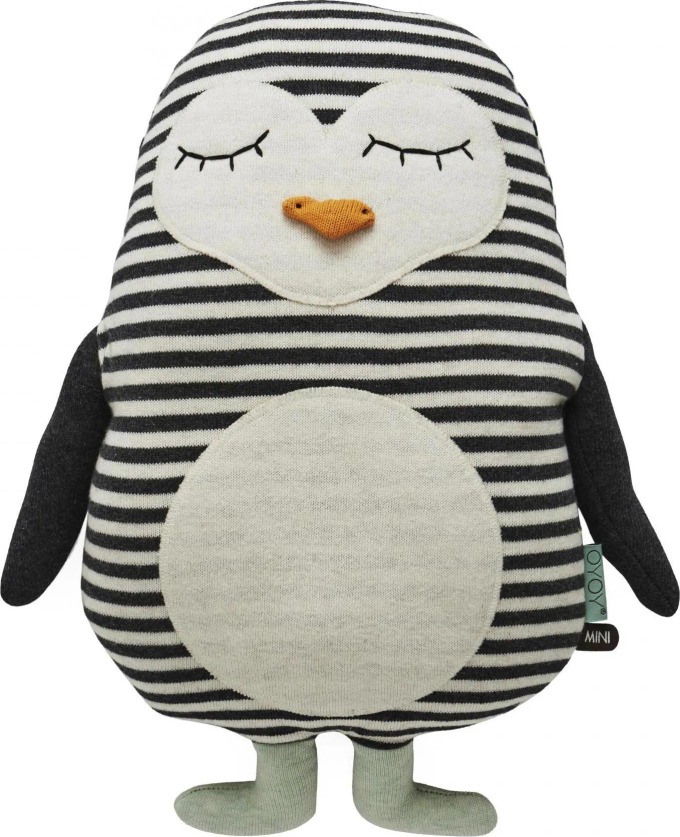 OYOY Dětský polštářek/plyšák tučňák Pingo, černá barva, textil