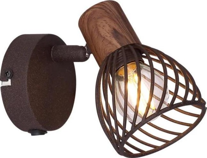 Nástěnné svítidlo s kovovým povrchem imitujícím rez a dřevem, s vypínačem, rozměry 8x12cm, výška 13cm, bez žárovky