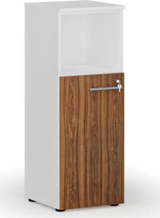 Kombinovaná kancelářská skříň PRIMO WHITE, 1087 x 400 x 420 mm, bílá/ořech