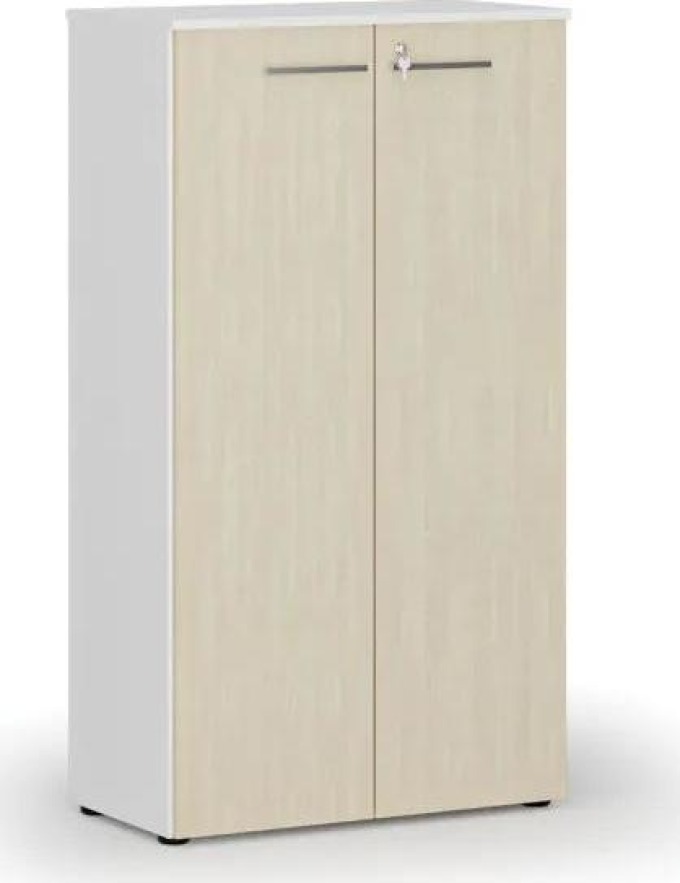 Kancelářská skříň s dveřmi PRIMO WHITE, 1434 x 800 x 420 mm, bílá/bříza