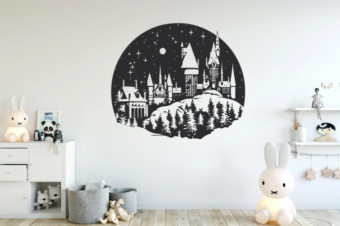 Lepy.cz Samolepka na zeď Harry Potter - Bradavice hrad Velikost (šířka x výška): 60x52cm, Barevná varianta: Tyrkysová modrá