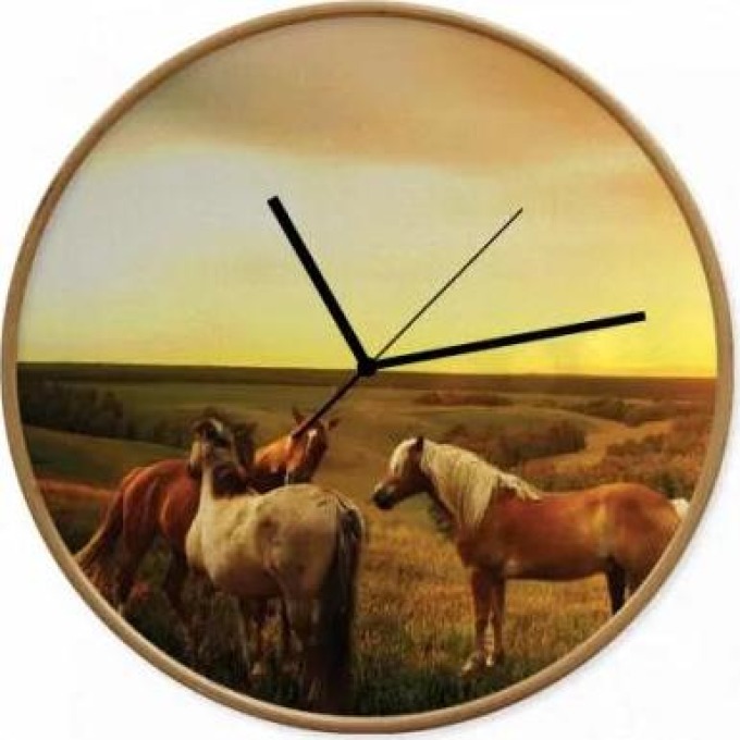 Nástěnné hodiny Koně s tichým chodem a průměrem 32cm
