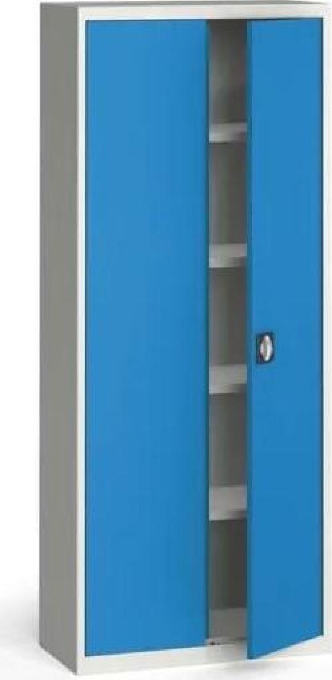 Plechová policová skříň na nářadí KOVONA, 1950 x 800 x 400 mm, 4 police, šedá/modrá
