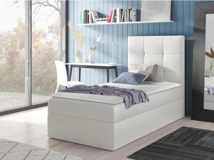 Kontinentální jednolůžková postel Kanvar 2, Strana: levá, Rozměr postele: 80x200, Barva:: ekokůže Soft 017 (bílá)