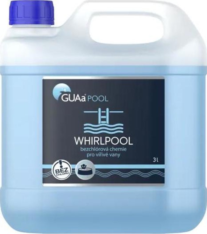 Relaxační voda bez chloru, šetrná k očím, kůži a sliznicím, nezpůsobuje korozi bazénových materiálů, s dlouhodobým pH neutrálním účinkem, balení 3 l