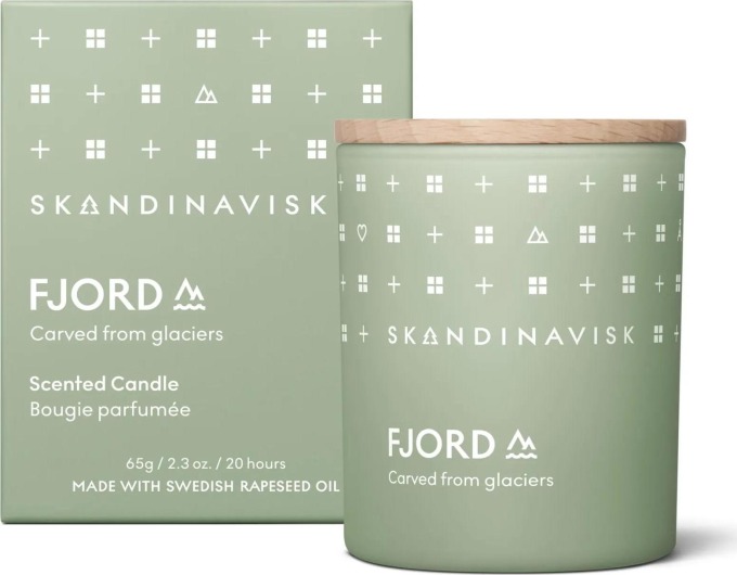 SKANDINAVISK Vonná svíčka FJORD 65 g, zelená barva, sklo, dřevo, vosk