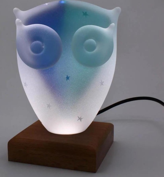 Skleněná lampa - sova, AQUA - modrá a tyrkysová, 13 cm | České sklo od Artcristal Bohemia