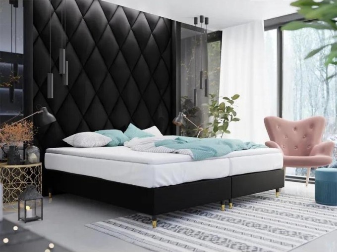 Čalouněná manželská postel Estelle - Baza Gold II, Potah: ekokůže Soft 011 (černá), Rozměr postele: 160x200