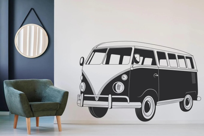 Lepy.cz Samolepka na zeď Auto veterán - Bus Velikost (šířka x výška): 80x52cm, Barevná varianta: Ledová modrá