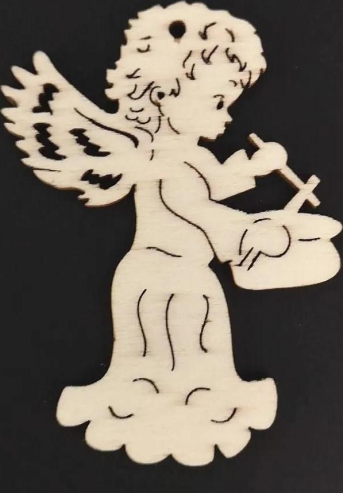 AMADEA Dřevěná ozdoba anděl s bubínkem 6 cm
