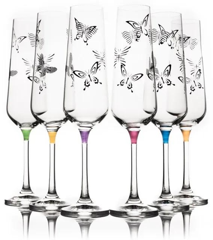 Crystalex - Bohemia Crystal Sklenice na šampaňské Sandra Butterfly 200 ml, 6 ks (mix barev)