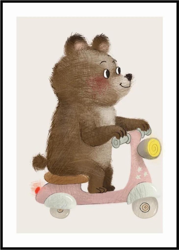 Plakát Medvídek na motorce A4 (21 x 29,7 cm)