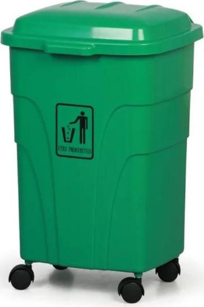 Plastový odpadkový koš na třídění odpadu, na kolečkách, 70 litrů, zelený