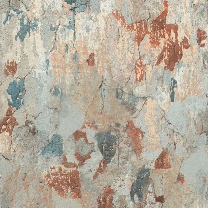Vliesové tapety na zeď s patinou modro-rezavou, rozměr 10,05 m x 0,53 m