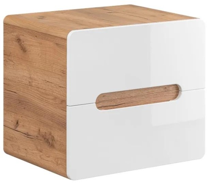 Závěsná skříňka pod umyvadlo - ARUBA 828 white, šířka 60 cm, dub craft/lesklá bílá: Moderní závěsná skříňka pod umyvadlo do koupelny s laminovanou dřevotřískou a lesklým bílým čelem z MDF