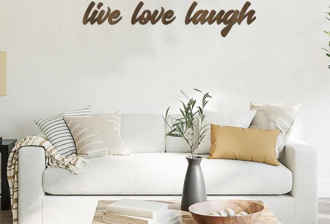 dřevo života Dřevěný nápis na zeď LIVE LOVE LAUGH Barevný vzor: Ořech, Velikost textu: 50x10