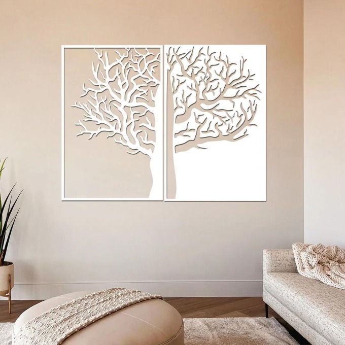 Dřevěný strom na zeď DUALITY ve vzoru bílé barvy o rozměrech 40x30 cm přináší do vašeho domova symboliku magické moci a propojení země s nebem