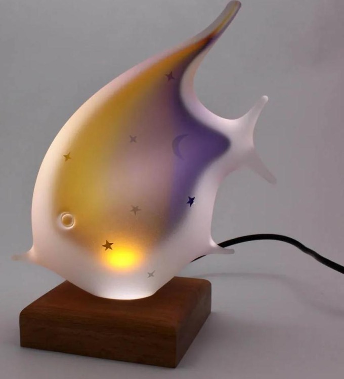 Skleněná lampa - ryba LF, ELEGANT - ametyst a zlatý topaz, 17 cm | České sklo od Artcristal Bohemia