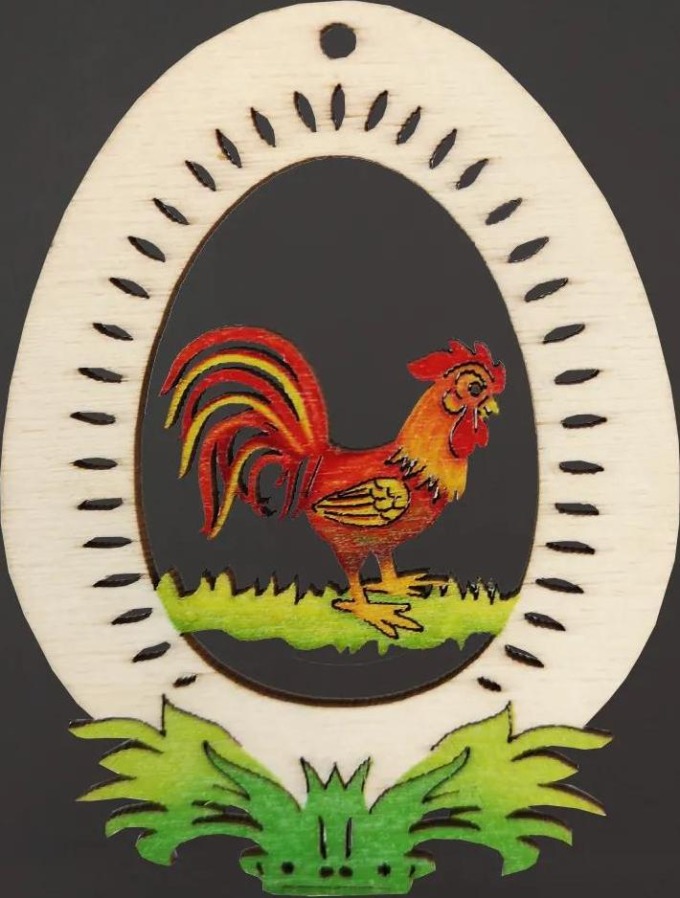 AMADEA Dřevěná dekorace vajíčko kohout, velikost 9 cm, český výrobek