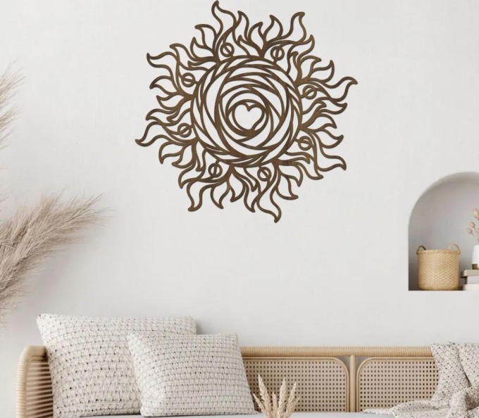 dřevo života Dřevěná dekorace na zeď SLUNCE LASKAVÉ NESPOUTANOSTI Barevný vzor: Ořech, Rozměry Ø: 80