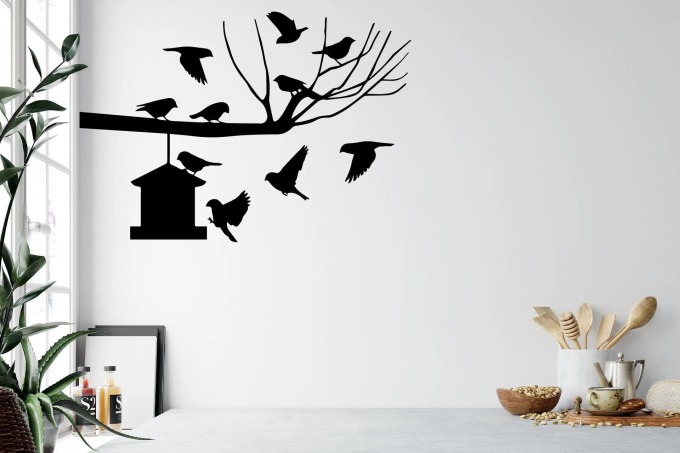 Lepy.cz Samolepka na zeď Větev - ptačí budka Velikost (šířka x výška): l15x79cm, Barevná varianta: Ledová modrá
