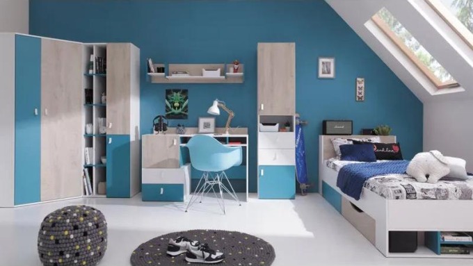 Nábytek do studentského pokoje Legimi I, Barva: bílý / dub + modrý