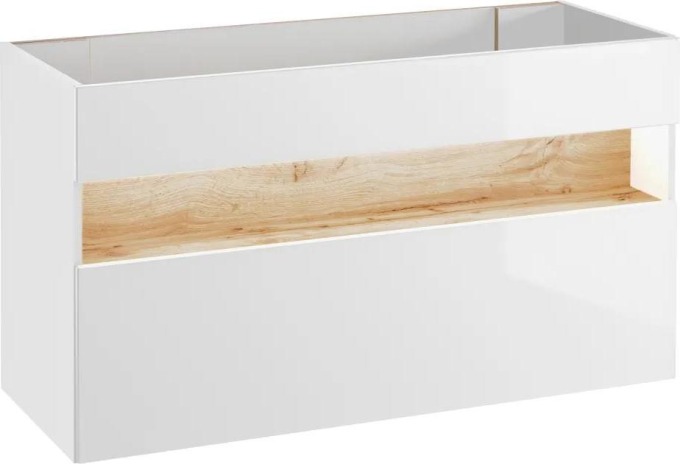 COMAD Závěsná skříňka pod umyvadlo - BAHAMA 854 white, šířka 120 cm, bílá/lesklá bílá/dub votan
