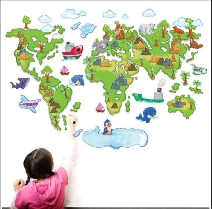 Živá Zeď Samolepka na zeď Dětská mapa světa pro děti