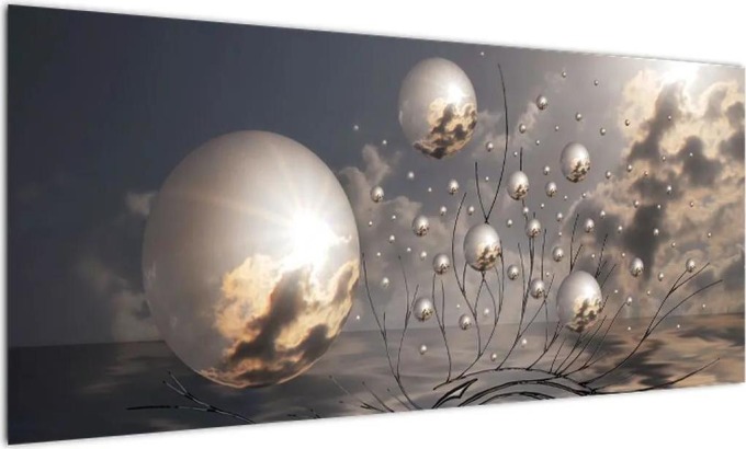 Abstraktní obraz - šedé koule (100x40cm)