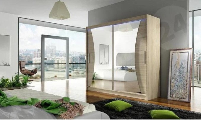 Skříň London V, Barva: sonoma, Osvětlení: osvětlení LED RGB - barevné