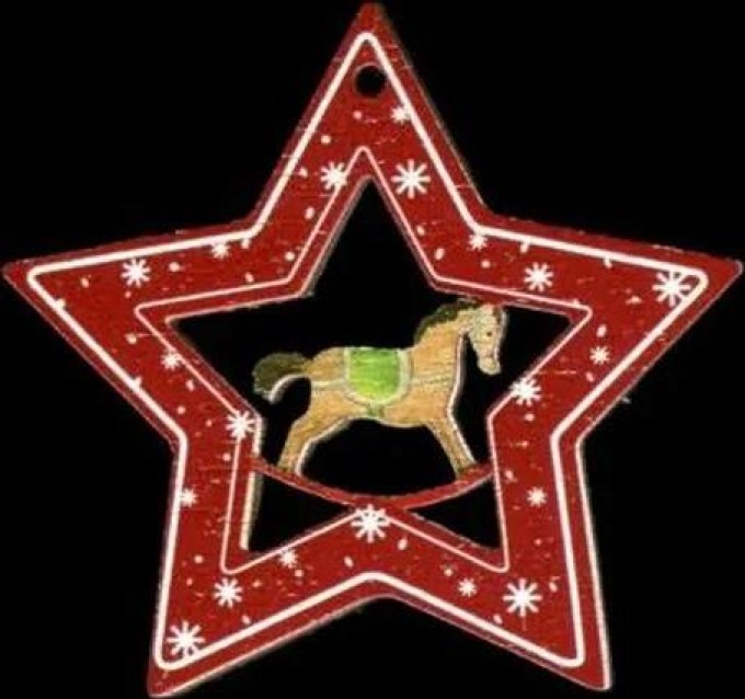 AMADEA Dřevěná ozdoba barevná hvězda s houpacím koněm 6 cm