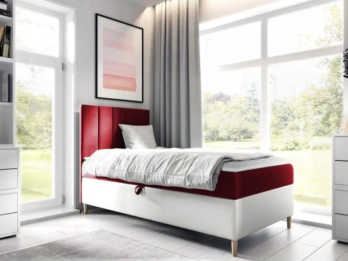 Kontinentální postel Junior Kamire 1, Strana: pravá, Rozměr postele: 90x200, Barva:: ekokoža Soft 017 (biała) + Fresh 08