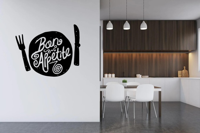 Lepy.cz Samolepka na zeď Bon appétit na talíři Velikost (šířka x výška): l45x117cm, Barevná varianta: Světle zelená