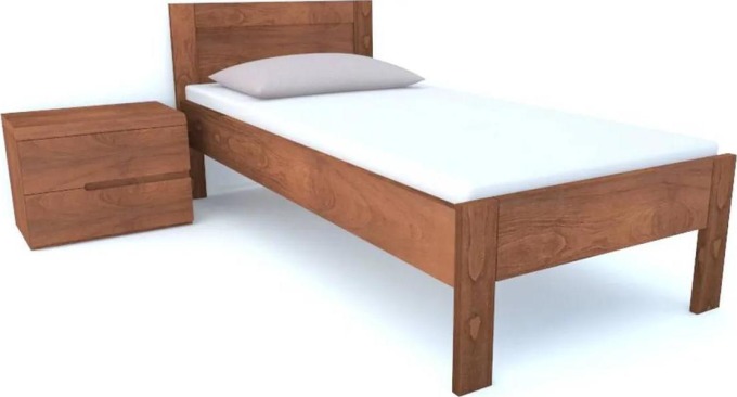 Dřevěná postel z bukového masivu o rozměrech 90 x 200 cm nebo 80 x 200 cm s jednoduchým designem a plným hlavovým čelem, vhodná pro děti, seniory nebo oddělitelné manželské postele
