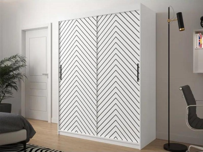 Šatní skříň Ratintu 1 150 cm, Úložný prostor: ne, Barva: bílá / bílá + černý mat